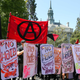 Anti-fascists and counterdemonstrators gather at the No to Marxism rally in Berkeley, Calif., on Aug. 27, 2017. (Amy Osborne/AFP/Getty Images)